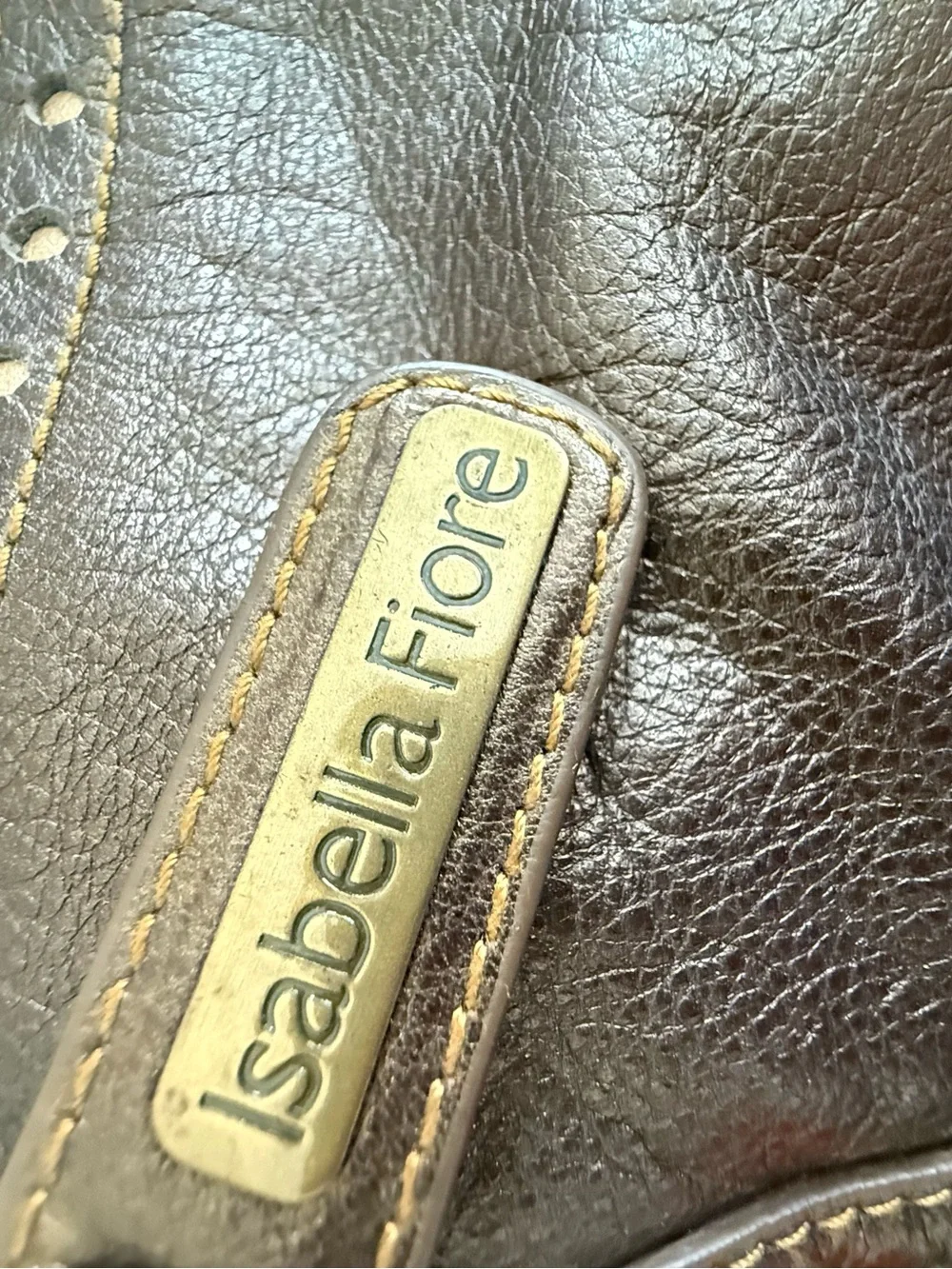 Isabella Fiore Metallic Taupe and Champagne Leather Hobo